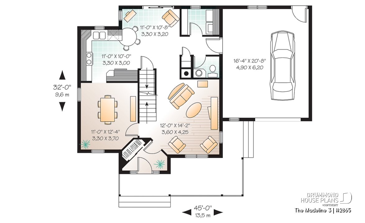 1st level - Country house with garage, breakfast nook, formal dining and living rooms, 3 bedrooms, computer corner - The Madeline 3