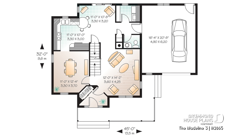 1st level - Country house with garage, breakfast nook, formal dining and living rooms, 3 bedrooms, computer corner - The Madeline 3