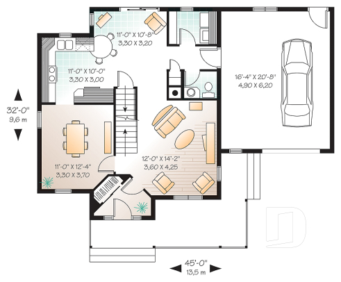 1st level - Country house with garage, breakfast nook, formal dining and living rooms, 3 bedrooms, computer corner - The Madeline 3