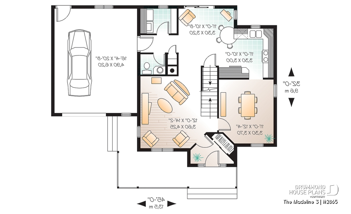 1st level - Country house with garage, breakfast nook, formal dining and living rooms, 3 bedrooms, computer corner - The Madeline 3