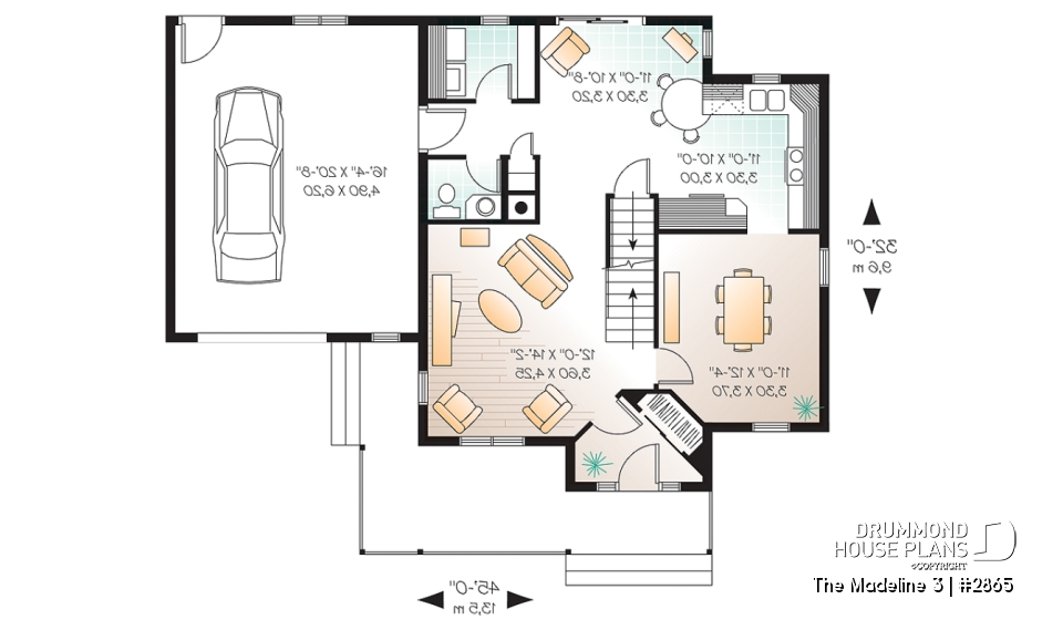 1st level - Country house with garage, breakfast nook, formal dining and living rooms, 3 bedrooms, computer corner - The Madeline 3