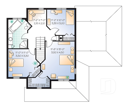 2nd level - Country house with garage, breakfast nook, formal dining and living rooms, 3 bedrooms, computer corner - The Madeline 3
