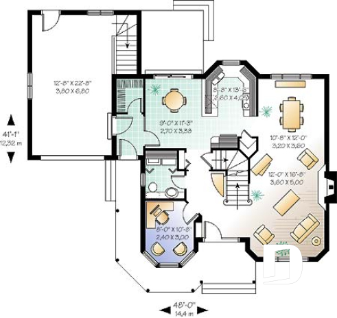 1st level - Victorian house plan with 3 to 4 bedrooms, 2 home offices, garage, unfinished basement - Jacob
