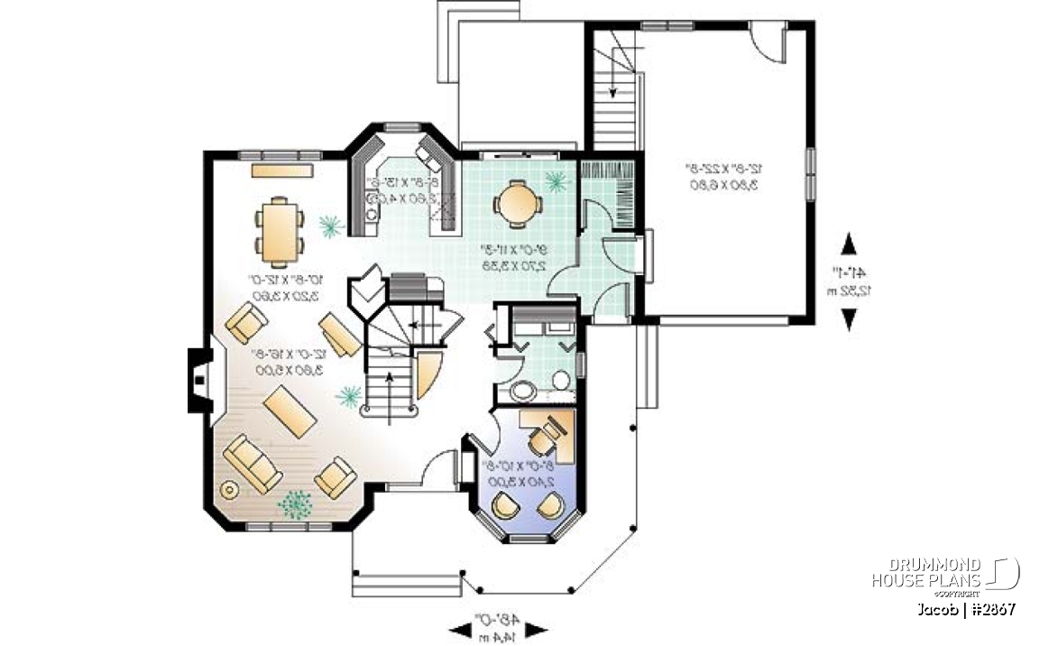 1st level - Victorian house plan with 3 to 4 bedrooms, 2 home offices, garage, unfinished basement - Jacob