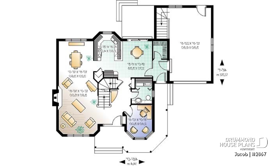 1st level - Victorian house plan with 3 to 4 bedrooms, 2 home offices, garage, unfinished basement - Jacob