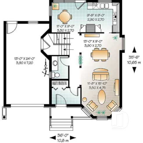 1st level - Victorian home design with garage, bonus room and 3 bedrooms - Girardon