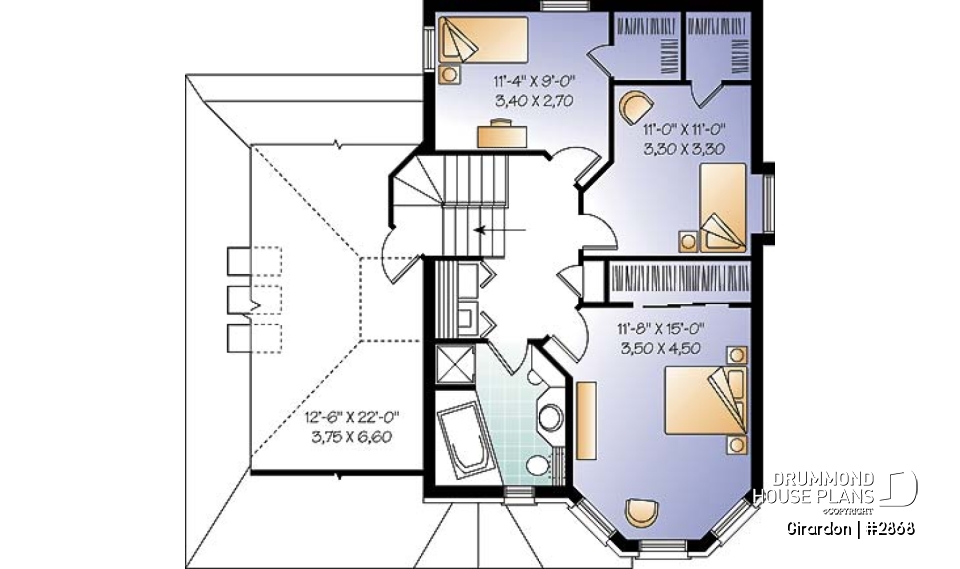 2nd level - Victorian home design with garage, bonus room and 3 bedrooms - Girardon