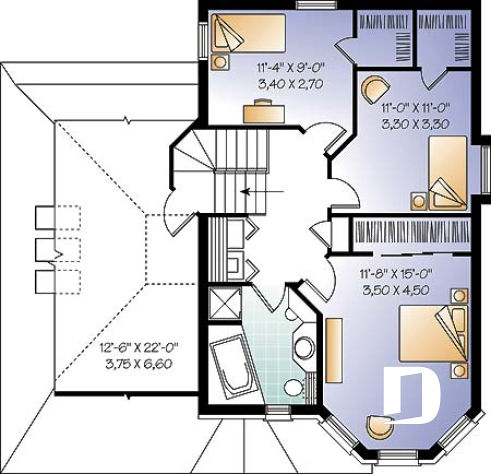 2nd level - Victorian home design with garage, bonus room and 3 bedrooms - Girardon