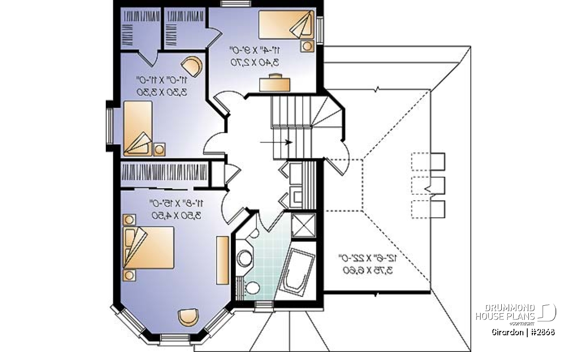 2nd level - Victorian home design with garage, bonus room and 3 bedrooms - Girardon