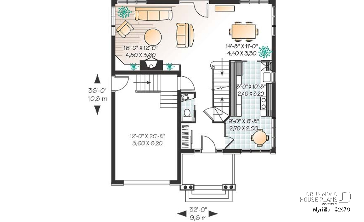 1st level - English style home plan with breakfast nook and garage - Myrtille