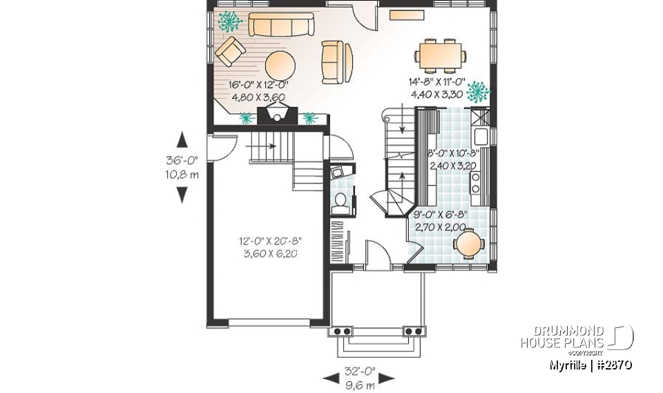 1st level - English style home plan with breakfast nook and garage - Myrtille