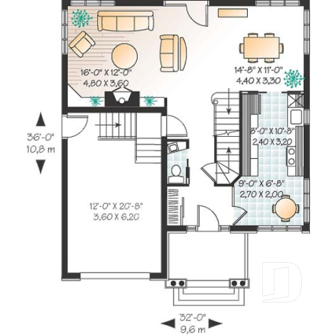 1st level - English style home plan with breakfast nook and garage - Myrtille