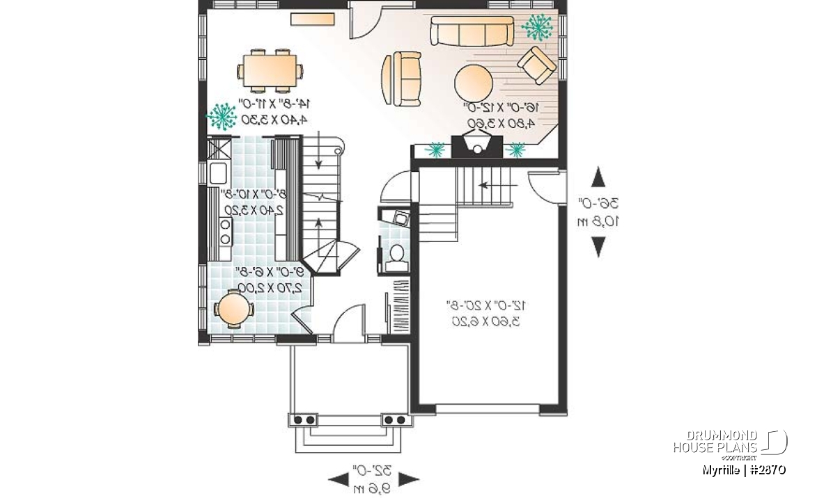 1st level - English style home plan with breakfast nook and garage - Myrtille