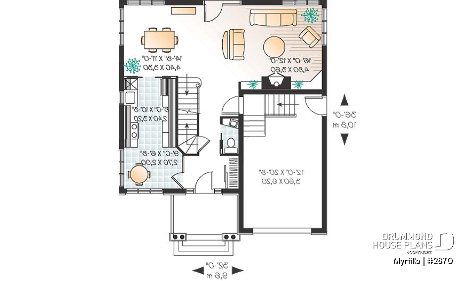 1st level - English style home plan with breakfast nook and garage - Myrtille