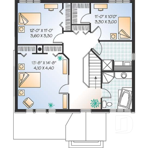 2nd level - English style home plan with breakfast nook and garage - Myrtille