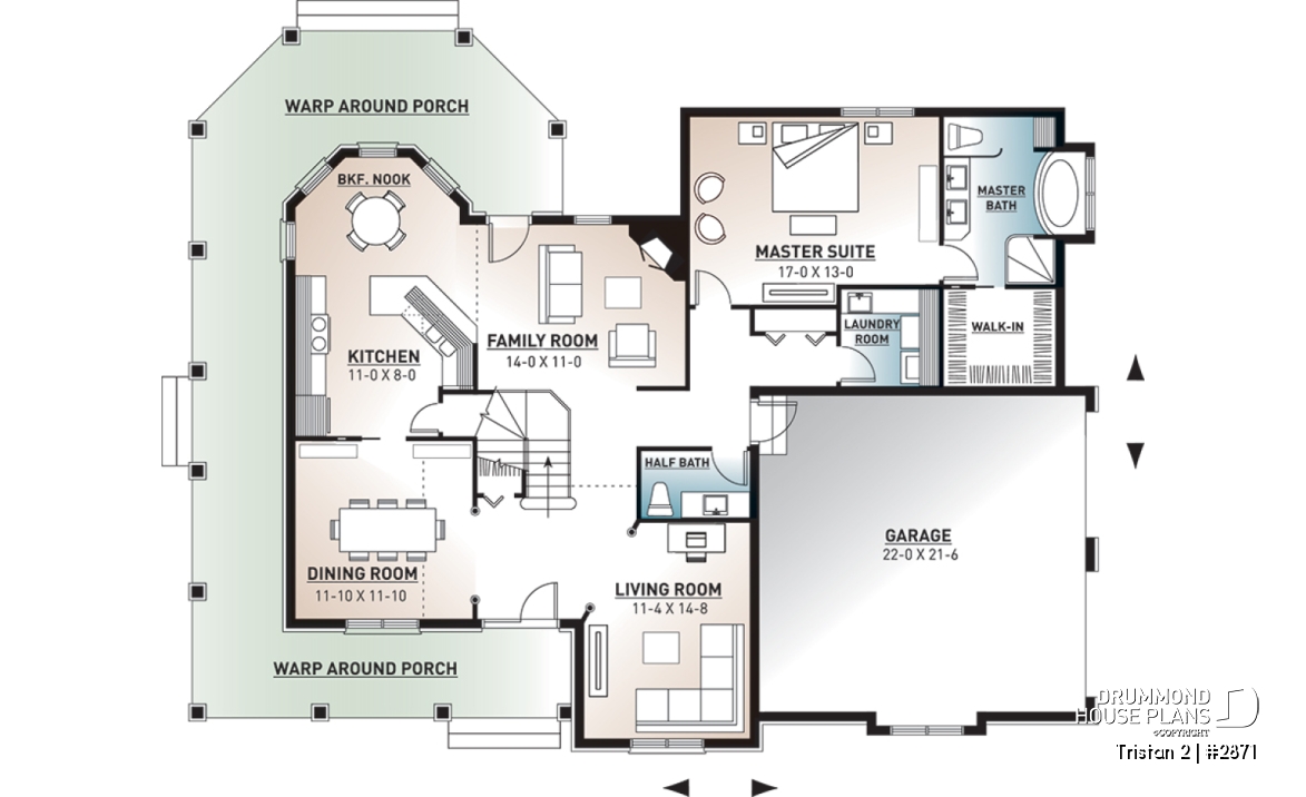 1st level - American Farmhouse Home Plan With Primary Suite, Open Living Spaces and Large Expansion Potential - Tristan 2