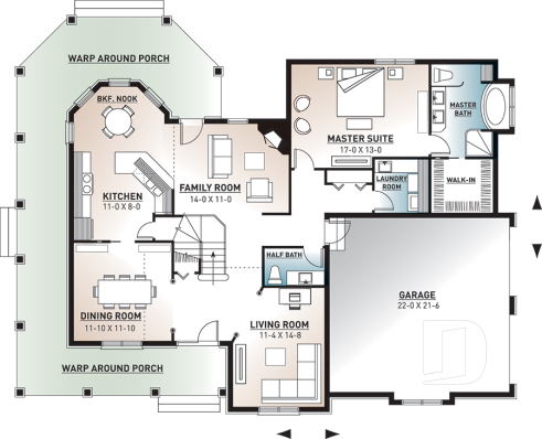 1st level - American Farmhouse Home Plan With Primary Suite, Open Living Spaces and Large Expansion Potential - Tristan 2