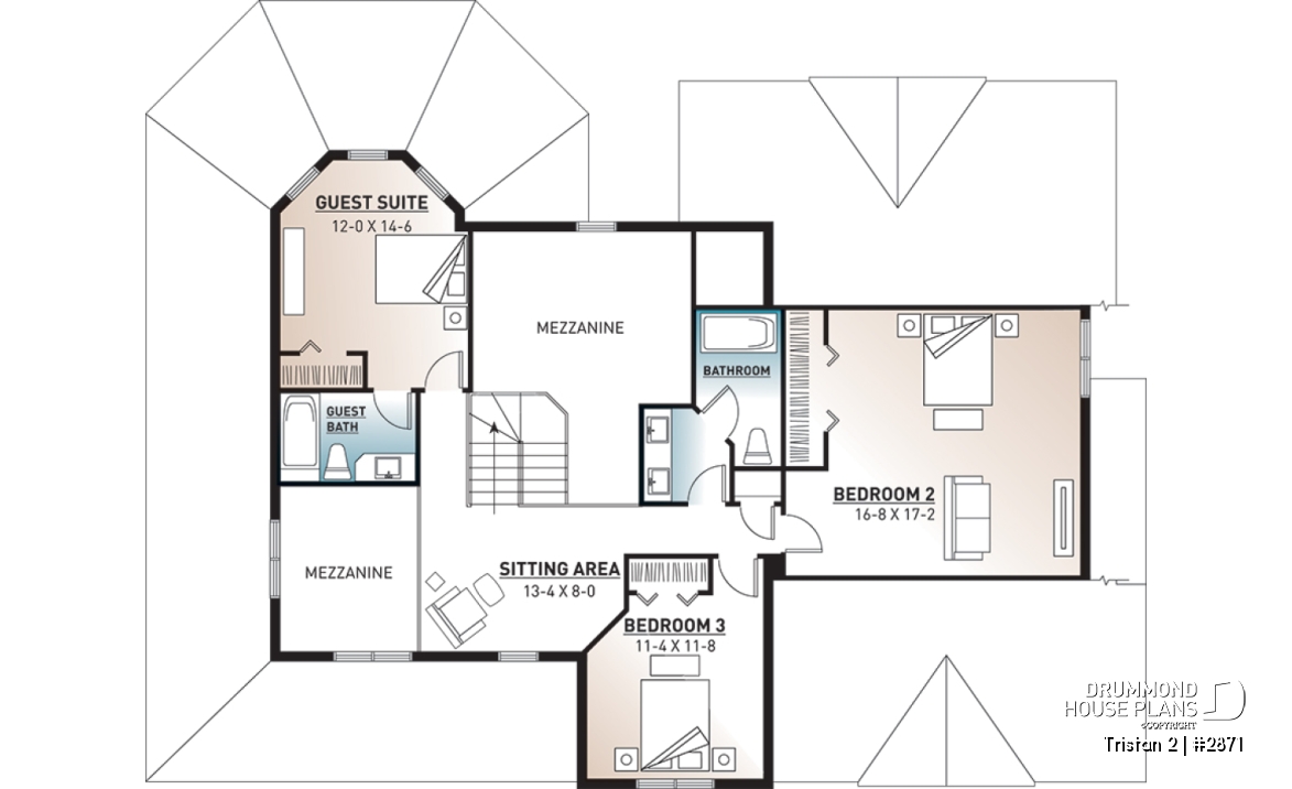 2nd level - American Farmhouse Home Plan With Primary Suite, Open Living Spaces and Large Expansion Potential - Tristan 2