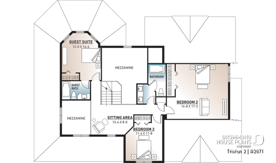 2nd level - American Farmhouse Home Plan With Primary Suite, Open Living Spaces and Large Expansion Potential - Tristan 2