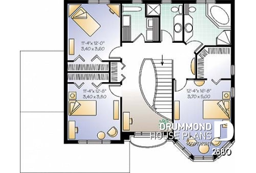 2nd level - House floor plan with 2 family rooms, 3 bedrooms and 2-car garage - Garrison