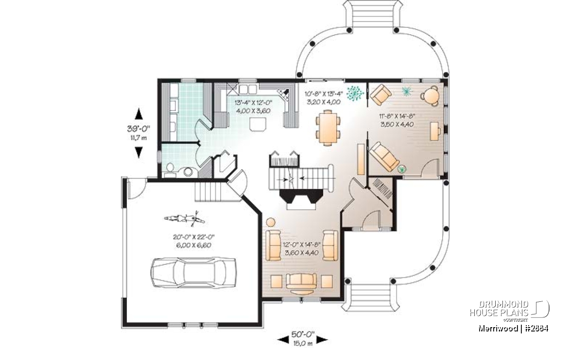 1st level - Beautiful 4 bedroom country style house plan, master ensuite, side-load 2-car garage, solarium - Merriwood