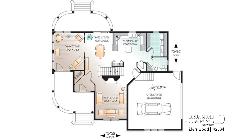 1st level - Beautiful 4 bedroom country style house plan, master ensuite, side-load 2-car garage, solarium - Merriwood