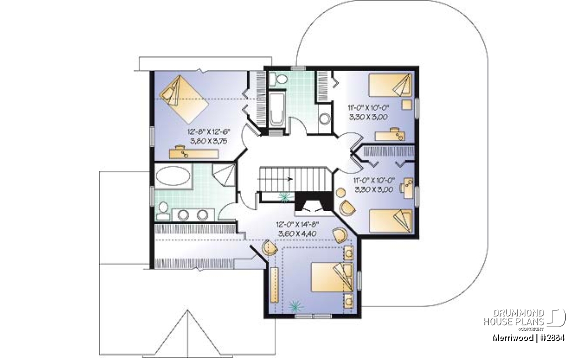 2nd level - Beautiful 4 bedroom country style house plan, master ensuite, side-load 2-car garage, solarium - Merriwood