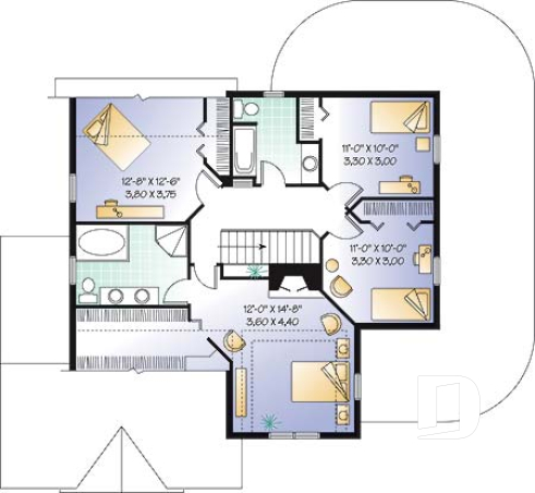 2nd level - Beautiful 4 bedroom country style house plan, master ensuite, side-load 2-car garage, solarium - Merriwood