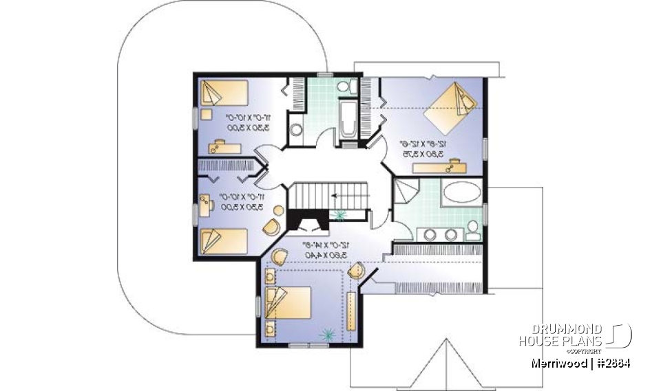 2nd level - Beautiful 4 bedroom country style house plan, master ensuite, side-load 2-car garage, solarium - Merriwood