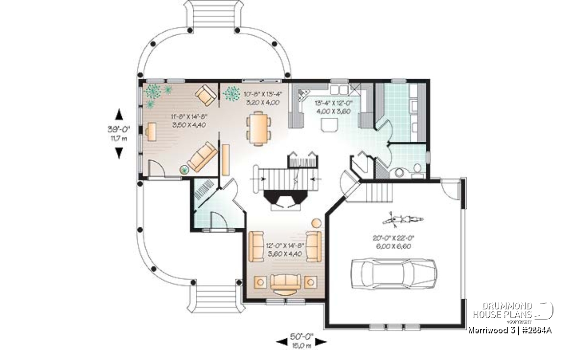 1st level - 4 bedroom Farmhouse home plan, master suite, 2 covered porches, 9' ceiling on main level, 2 fireplaces - Merriwood 3