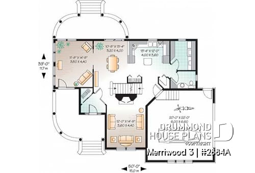 1st level - 4 bedroom Farmhouse home plan, master suite, 2 covered porches, 9' ceiling on main level, 2 fireplaces - Merriwood 3