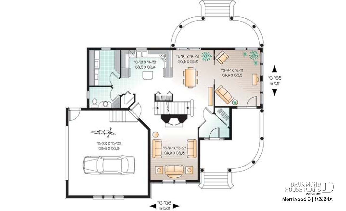 1st level - 4 bedroom Farmhouse home plan, master suite, 2 covered porches, 9' ceiling on main level, 2 fireplaces - Merriwood 3
