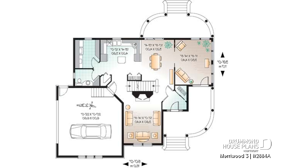 1st level - 4 bedroom Farmhouse home plan, master suite, 2 covered porches, 9' ceiling on main level, 2 fireplaces - Merriwood 3