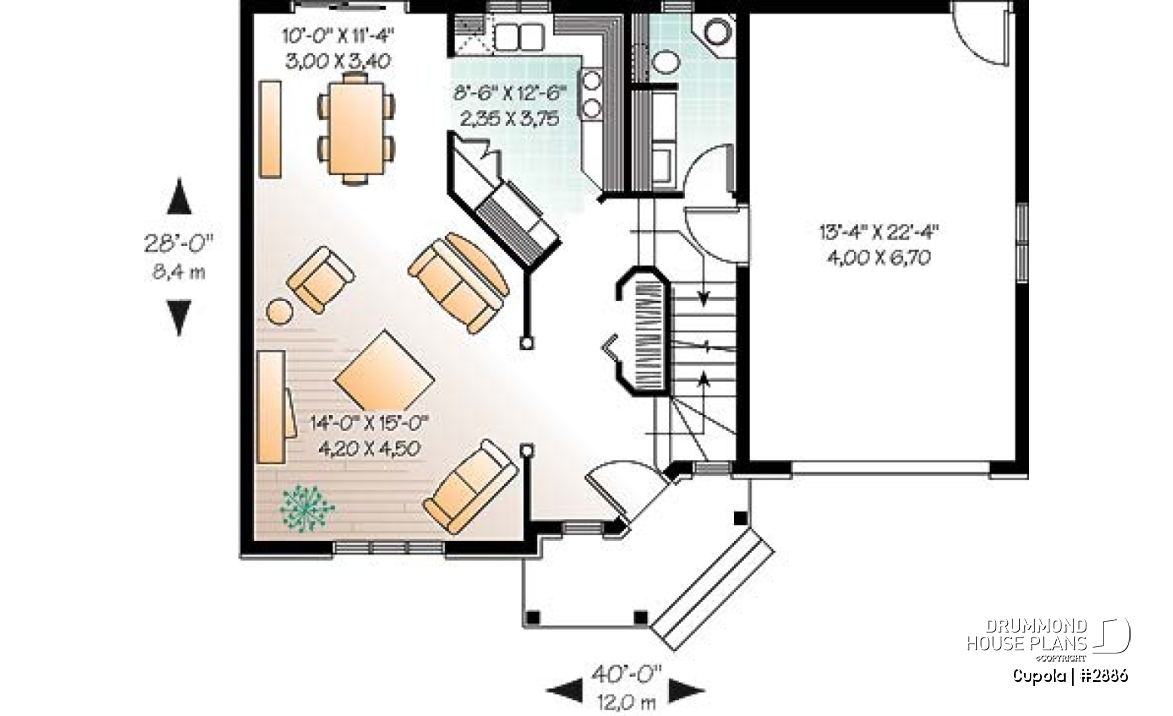 1st level - 3 bedroom house plan with garage, laundry room on main floor - Cupola