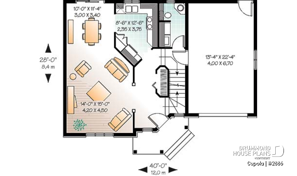 1st level - 3 bedroom house plan with garage, laundry room on main floor - Cupola