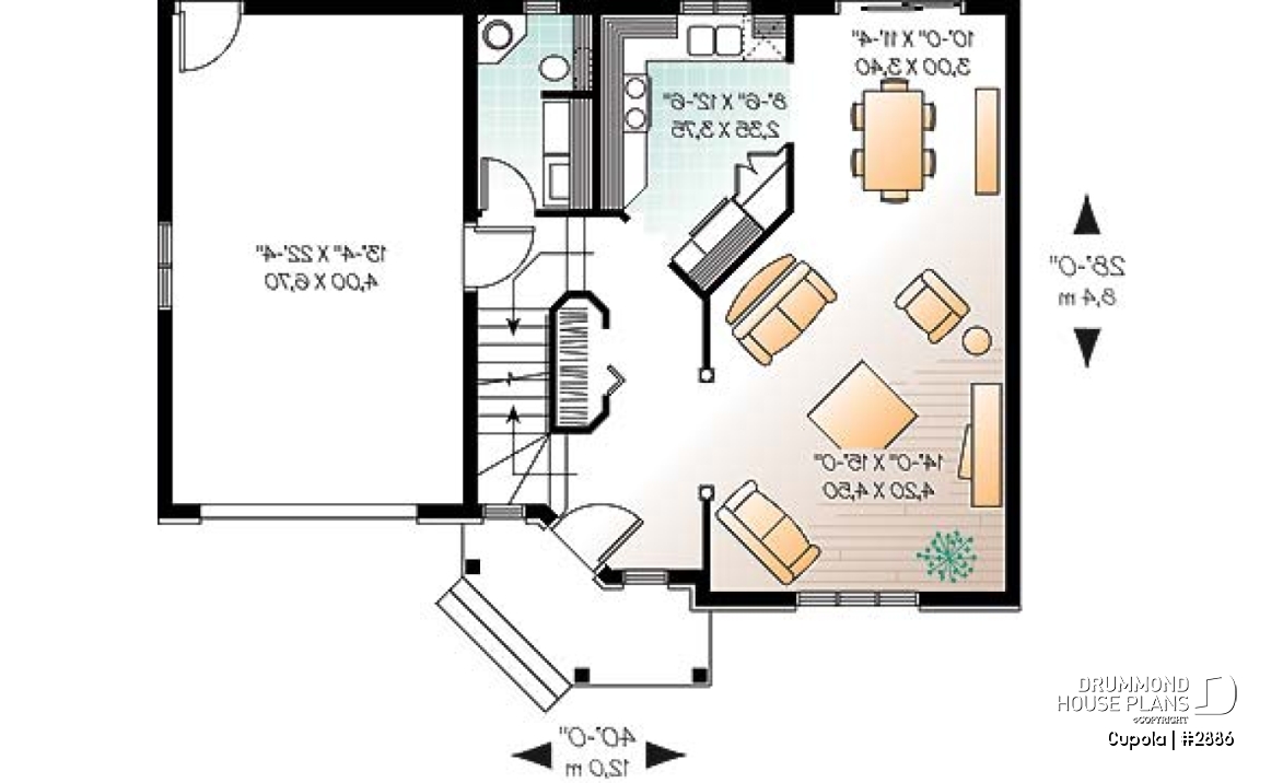 1st level - 3 bedroom house plan with garage, laundry room on main floor - Cupola