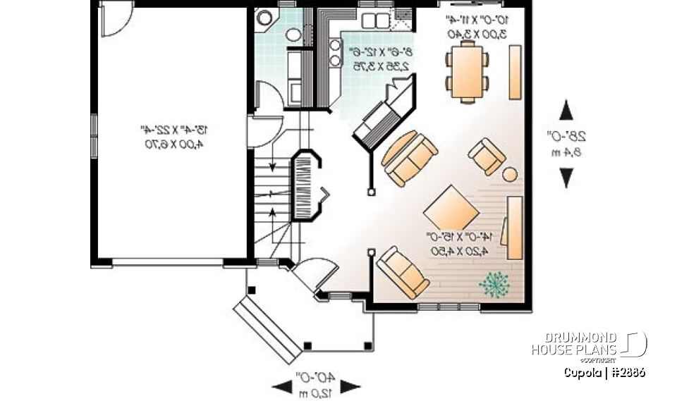 1st level - 3 bedroom house plan with garage, laundry room on main floor - Cupola