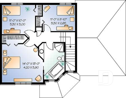 2nd level - 3 bedroom house plan with garage, laundry room on main floor - Cupola