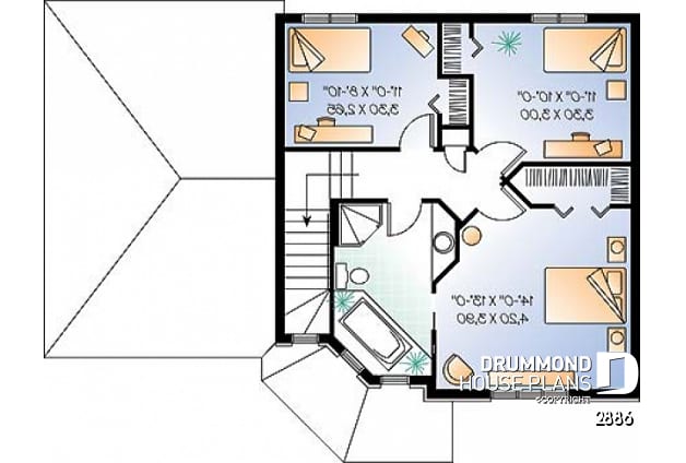 2nd level - 3 bedroom house plan with garage, laundry room on main floor - Cupola