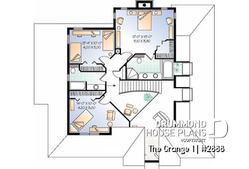 2nd level - Country house plan with large master suite, den, formal living and dining room, 2-car garage - The Grange