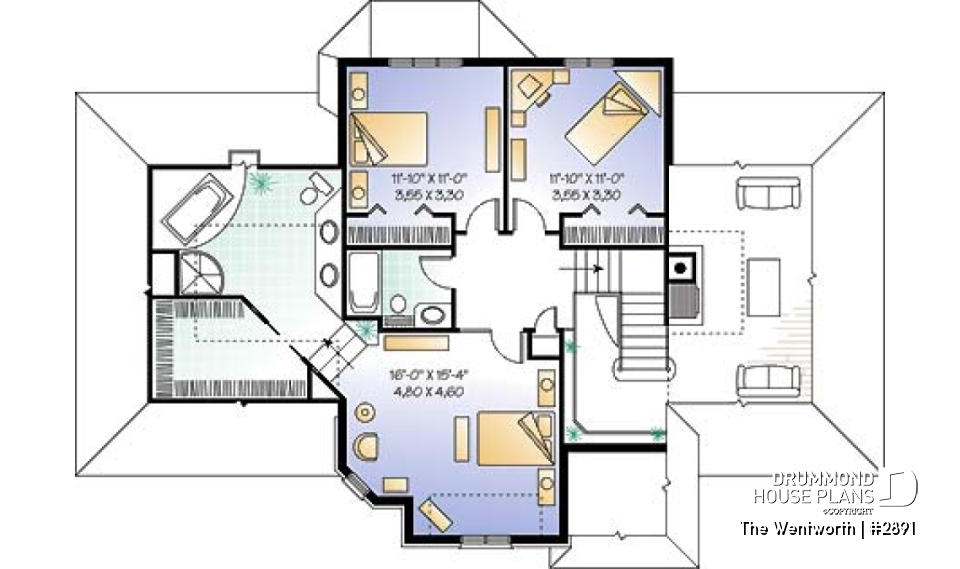 2nd level - Home with x-large family room &amp; fireplace, home office, great master suite, cathedral ceiling, 2-car garage - The Wentworth