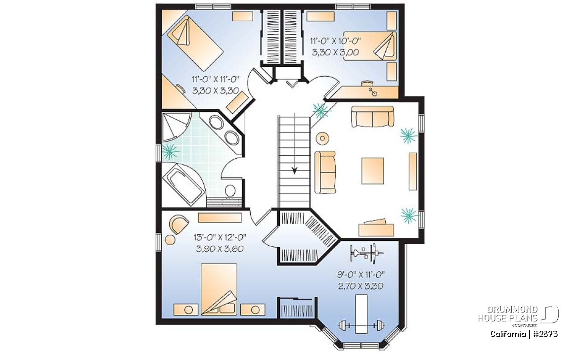 2nd level - Floor plan including a small home gym, home office, cathedral ceiling, and more! - California