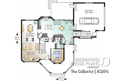 1st level - Farmhouse style house plan, 9' ceiling, home office, large kitchen, double sided fireplace, large bonus room - The Collector