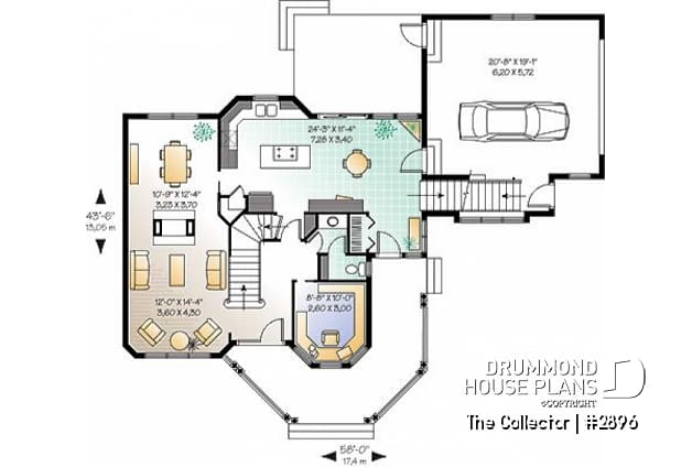 1st level - Farmhouse style house plan, 9' ceiling, home office, large kitchen, double sided fireplace, large bonus room - The Collector
