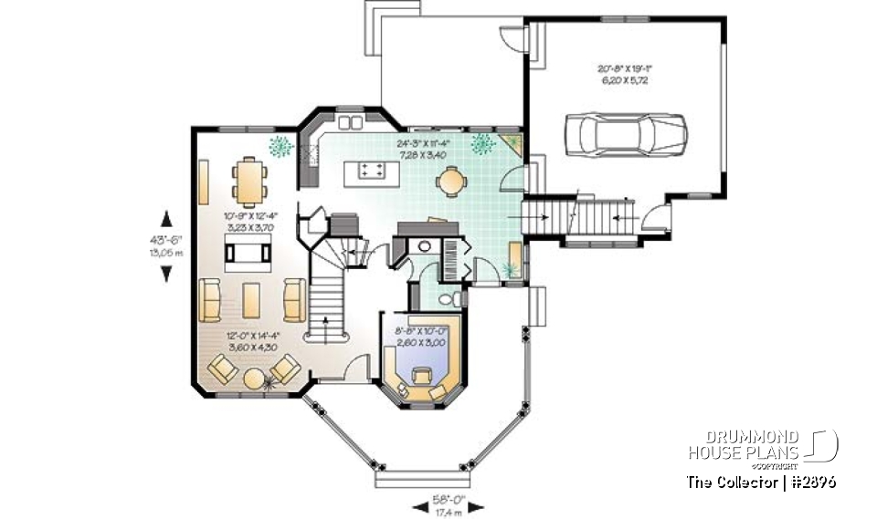 1st level - Farmhouse style house plan, 9' ceiling, home office, large kitchen, double sided fireplace, large bonus room - The Collector