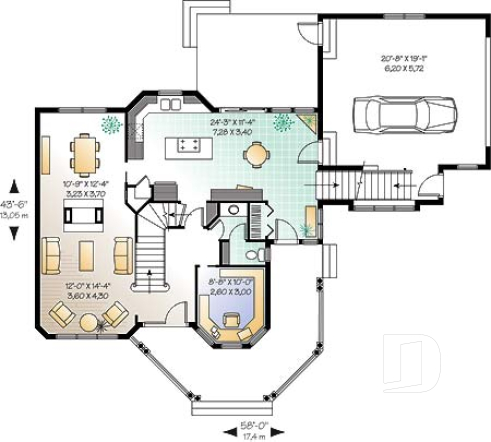 1st level - Farmhouse style house plan, 9' ceiling, home office, large kitchen, double sided fireplace, large bonus room - The Collector