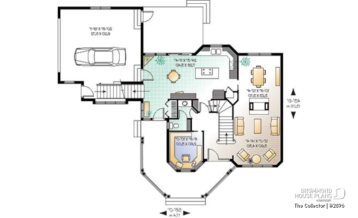 1st level - Farmhouse style house plan, 9' ceiling, home office, large kitchen, double sided fireplace, large bonus room - The Collector