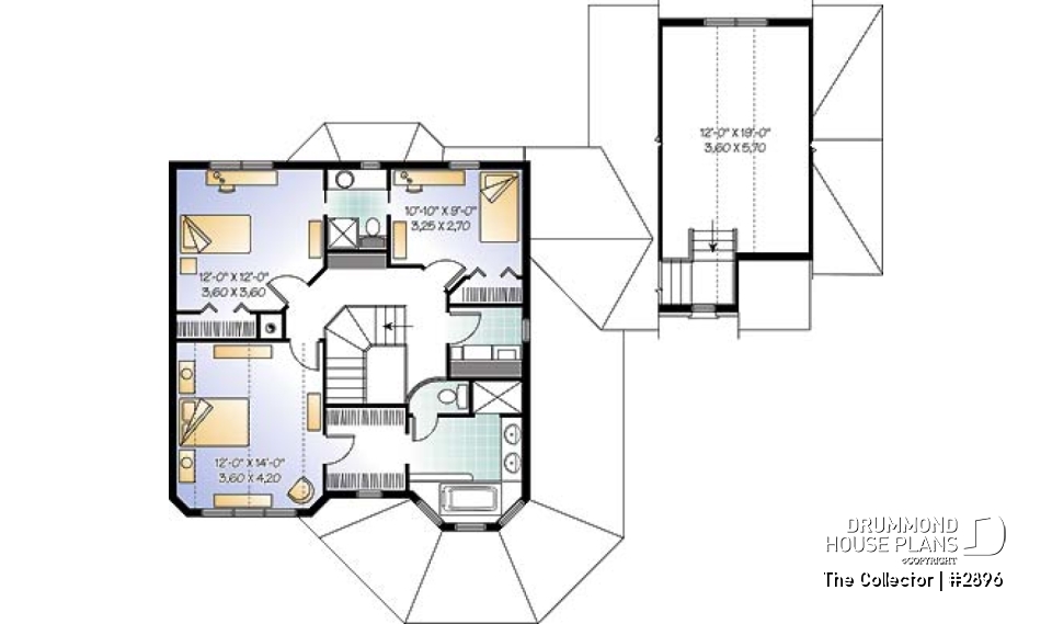2nd level - Farmhouse style house plan, 9' ceiling, home office, large kitchen, double sided fireplace, large bonus room - The Collector