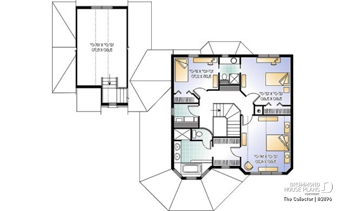 2nd level - Farmhouse style house plan, 9' ceiling, home office, large kitchen, double sided fireplace, large bonus room - The Collector