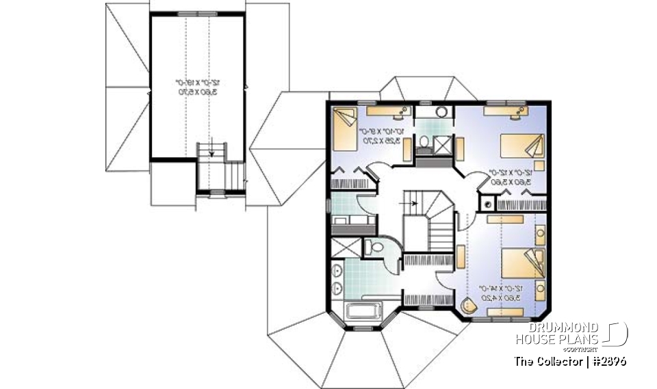2nd level - Farmhouse style house plan, 9' ceiling, home office, large kitchen, double sided fireplace, large bonus room - The Collector